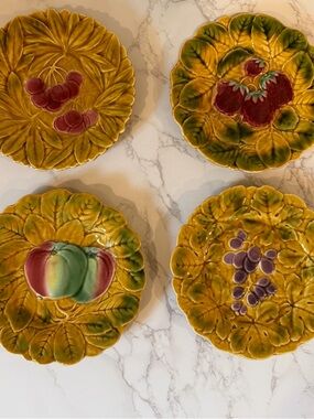 France Majolica Fruit Motif Decorative Dessert Plates - Set of 4